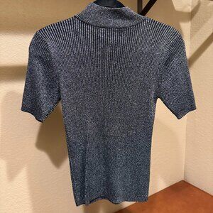 Vintage silk Joseph A. mock neck ribbed sweater, black & silver